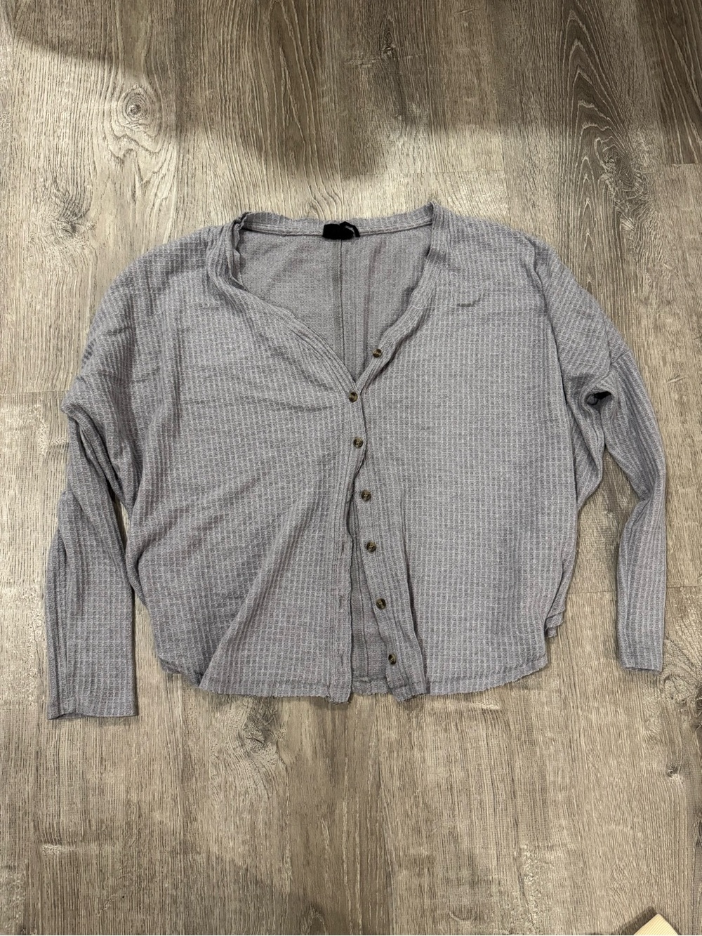 Light Gray Waffle Knit Button-Up Shirt